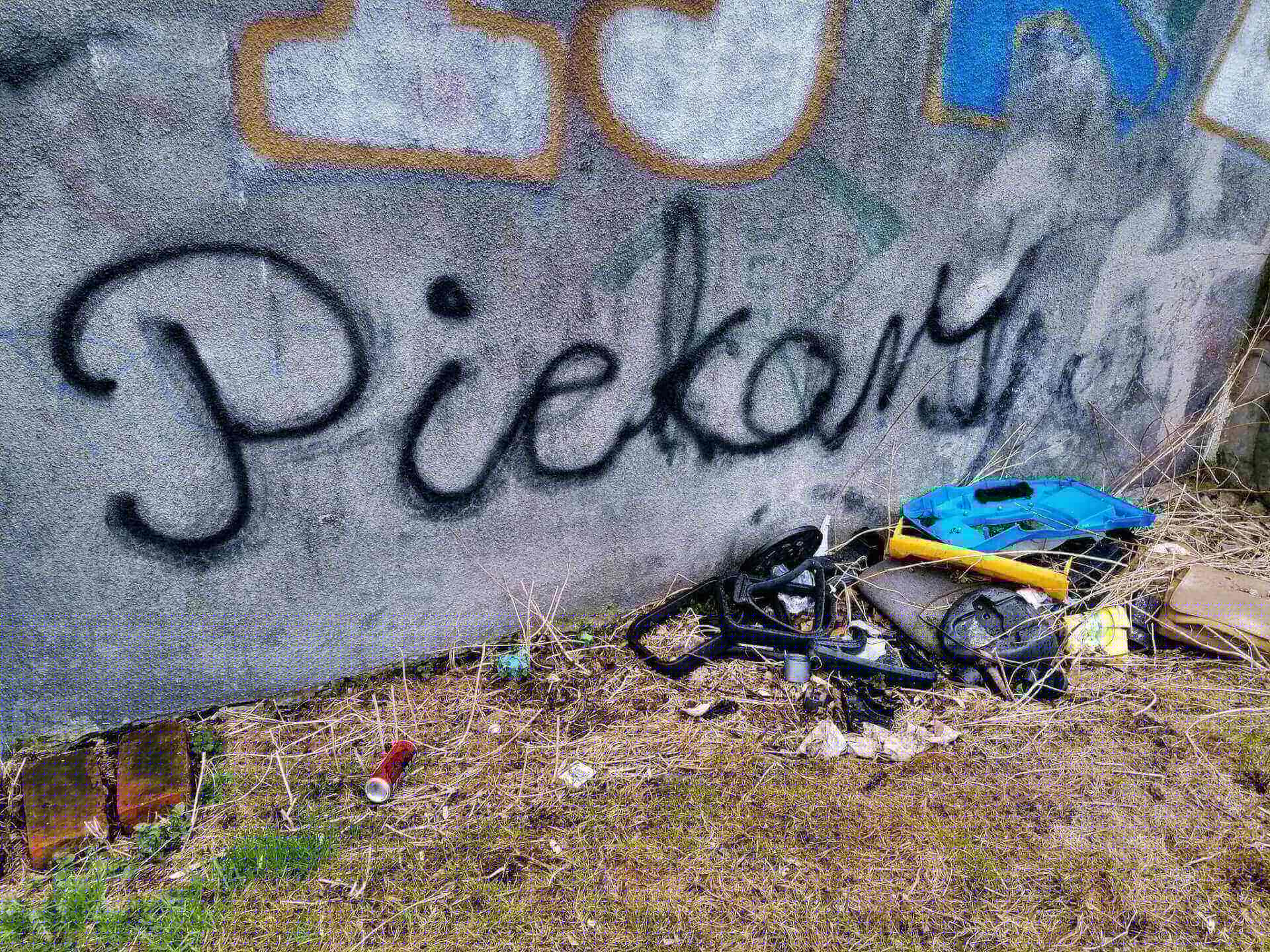 zaśmiecone zielone tereny Piekary