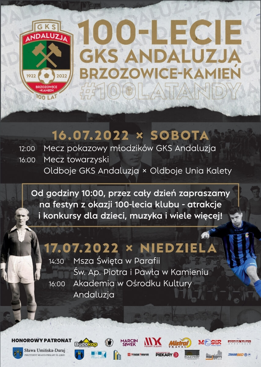 Plakat 100 lecie GKS Andaluzja ochody jubileuszowe 16 17 07 2022