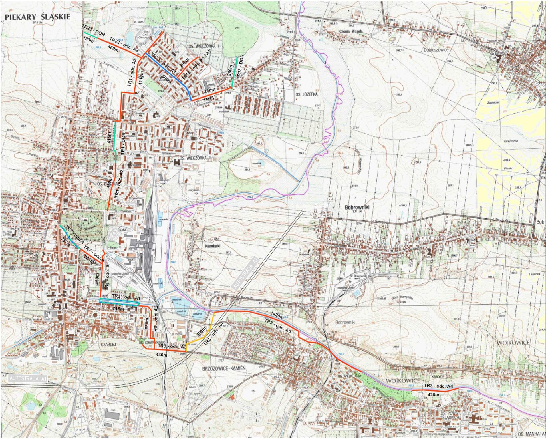 Mapa ścieżek rowerowych Piekary