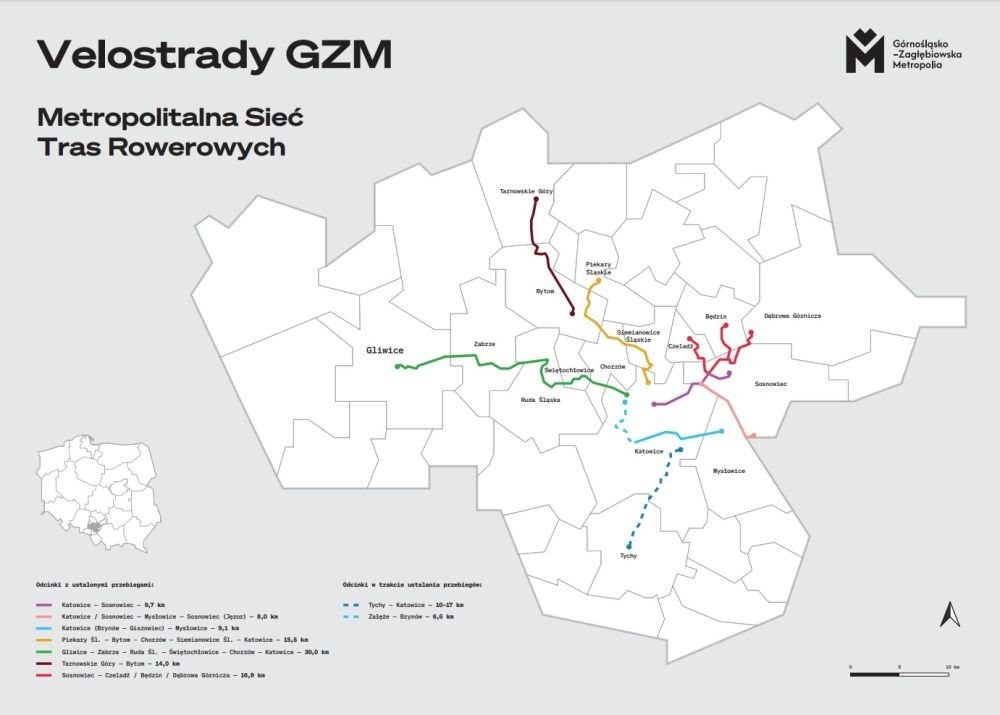 Mapa velostrady Piekary